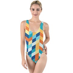 Geometric Retro Wallpaper High Leg Strappy Swimsuit by Wegoenart