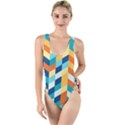 Geometric Retro Wallpaper High Leg Strappy Swimsuit View1