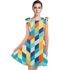 Geometric Retro Wallpaper Tie Up Tunic Dress