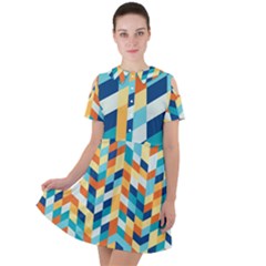 Geometric Retro Wallpaper Short Sleeve Shoulder Cut Out Dress 