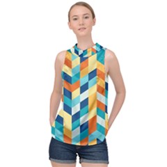 Geometric Retro Wallpaper High Neck Satin Top