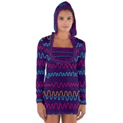 Background Waves Abstract Background Long Sleeve Hooded T-shirt by Wegoenart