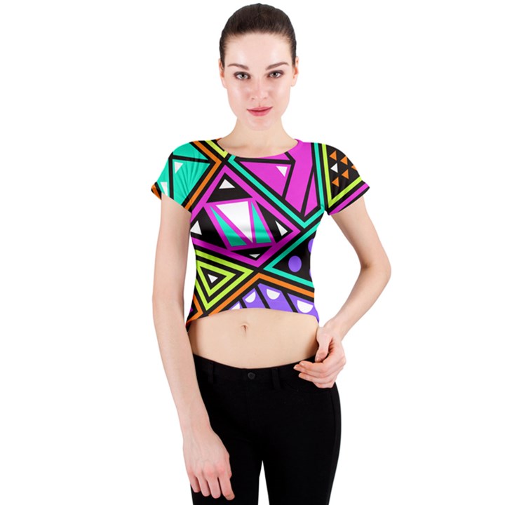 Background Abstract Pattern Crew Neck Crop Top