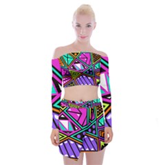 Background Abstract Pattern Off Shoulder Top With Mini Skirt Set by Wegoenart