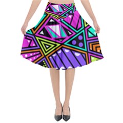 Background Abstract Pattern Flared Midi Skirt by Wegoenart