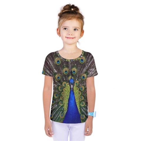 Peacock Bird Plumage Display Full Kids  One Piece Tee by Wegoenart