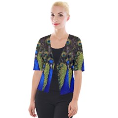 Peacock Bird Plumage Display Full Cropped Button Cardigan by Wegoenart