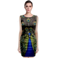 Peacock Bird Plumage Display Full Sleeveless Velvet Midi Dress by Wegoenart