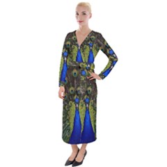 Peacock Bird Plumage Display Full Velvet Maxi Wrap Dress by Wegoenart