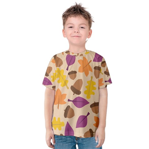 Acorn Autumn Background Boxes Fall Kids  Cotton Tee by Wegoenart