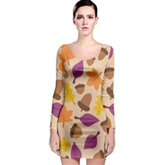 Acorn Autumn Background Boxes Fall Long Sleeve Bodycon Dress by Wegoenart