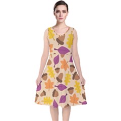 Acorn Autumn Background Boxes Fall V-neck Midi Sleeveless Dress  by Wegoenart