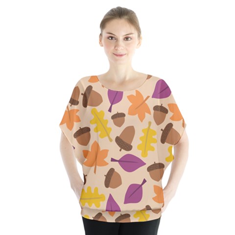 Acorn Autumn Background Boxes Fall Batwing Chiffon Blouse by Wegoenart