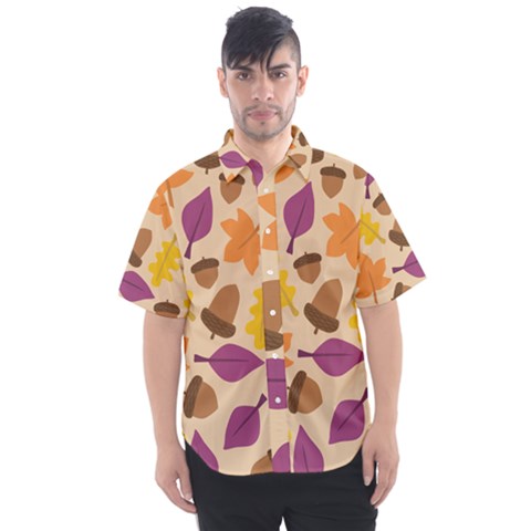 Acorn Autumn Background Boxes Fall Men s Short Sleeve Shirt by Wegoenart