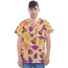 Acorn Autumn Background Boxes Fall Men s V-neck Scrub Top