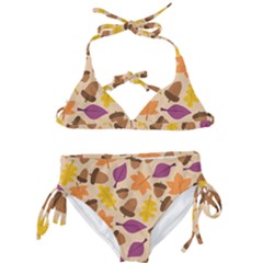 Acorn Autumn Background Boxes Fall Kids  Classic Bikini Set by Wegoenart