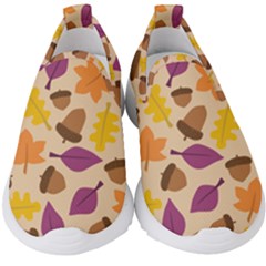 Acorn Autumn Background Boxes Fall Kids  Slip On Sneakers by Wegoenart