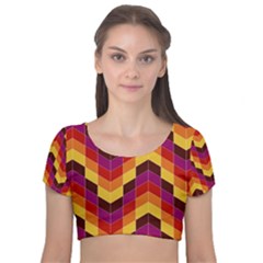 Geometric Pattern Triangle Velvet Short Sleeve Crop Top  by Wegoenart