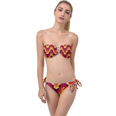 Geometric Pattern Triangle Twist Bandeau Bikini Set by Wegoenart