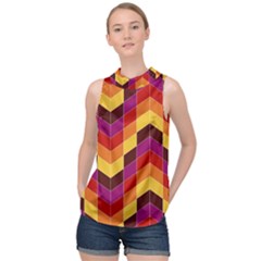 Geometric Pattern Triangle High Neck Satin Top