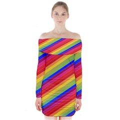 Rainbow Background Colorful Long Sleeve Off Shoulder Dress by Wegoenart