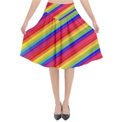 Rainbow Background Colorful Flared Midi Skirt by Wegoenart