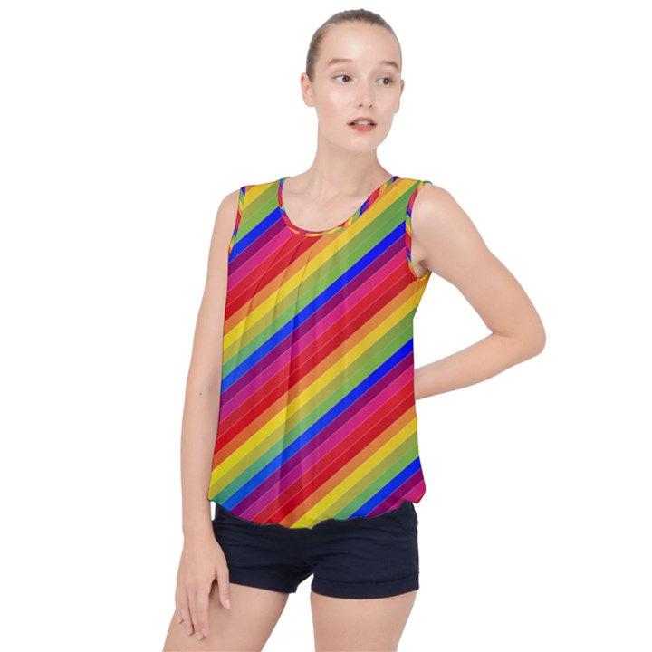 Rainbow Background Colorful Bubble Hem Chiffon Tank Top