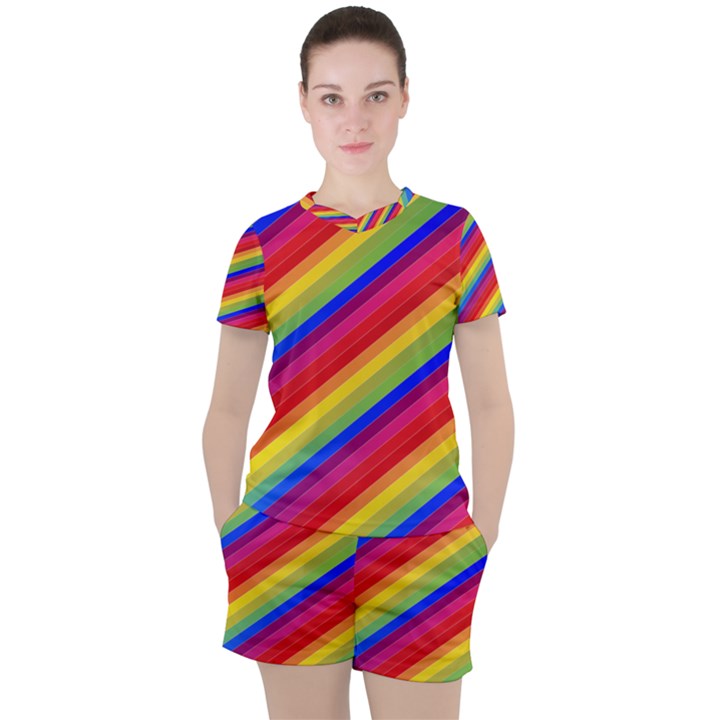 Rainbow Background Colorful Women s Tee and Shorts Set