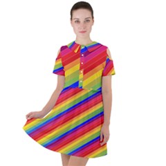 Rainbow Background Colorful Short Sleeve Shoulder Cut Out Dress 