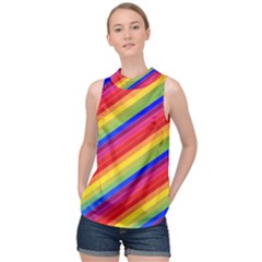 Rainbow Background Colorful High Neck Satin Top