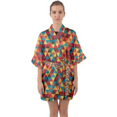 Background Triangles Retro Vintage Quarter Sleeve Kimono Robe by Wegoenart