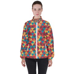 Background Triangles Retro Vintage High Neck Windbreaker (women)