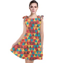 Background Triangles Retro Vintage Tie Up Tunic Dress