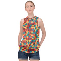 Background Triangles Retro Vintage High Neck Satin Top