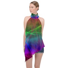 Background Art Pattern Halter Asymmetric Satin Top