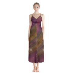 Space Orbs Stars Abstract Sky Button Up Chiffon Maxi Dress