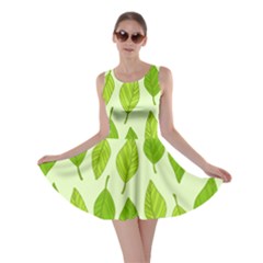 Autumn Background Boxes Green Leaf Skater Dress by Wegoenart