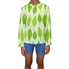 Autumn Background Boxes Green Leaf Kids  Long Sleeve Swimwear by Wegoenart