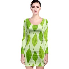 Autumn Background Boxes Green Leaf Long Sleeve Bodycon Dress by Wegoenart