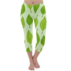 Autumn Background Boxes Green Leaf Capri Winter Leggings  by Wegoenart