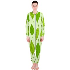 Autumn Background Boxes Green Leaf Onepiece Jumpsuit (ladies)  by Wegoenart