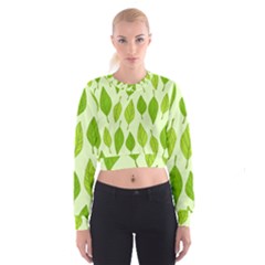 Autumn Background Boxes Green Leaf Cropped Sweatshirt by Wegoenart