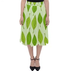 Autumn Background Boxes Green Leaf Classic Midi Skirt by Wegoenart