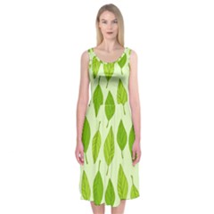 Autumn Background Boxes Green Leaf Midi Sleeveless Dress by Wegoenart