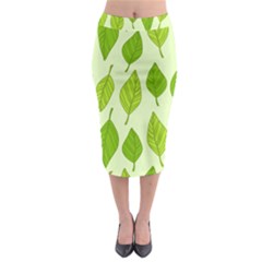 Autumn Background Boxes Green Leaf Midi Pencil Skirt by Wegoenart