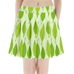 Autumn Background Boxes Green Leaf Pleated Mini Skirt by Wegoenart