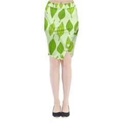 Autumn Background Boxes Green Leaf Midi Wrap Pencil Skirt by Wegoenart