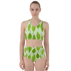 Autumn Background Boxes Green Leaf Racer Back Bikini Set by Wegoenart