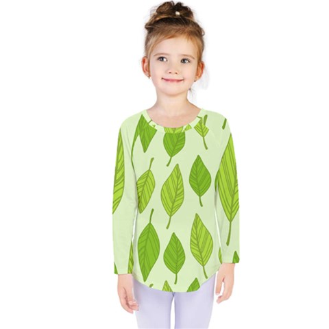 Autumn Background Boxes Green Leaf Kids  Long Sleeve Tee by Wegoenart