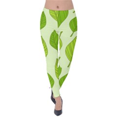 Autumn Background Boxes Green Leaf Velvet Leggings by Wegoenart